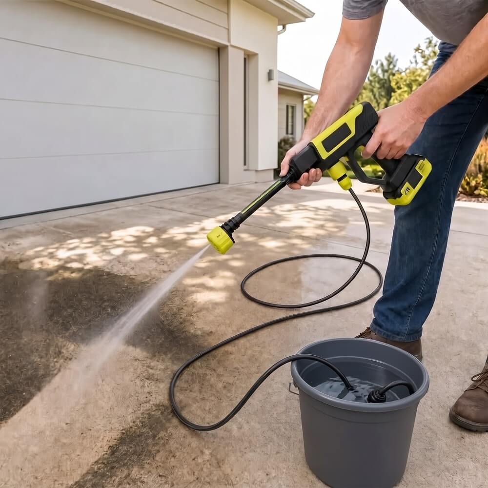 Cleaning a patio with the Qulure cordless pressure washer